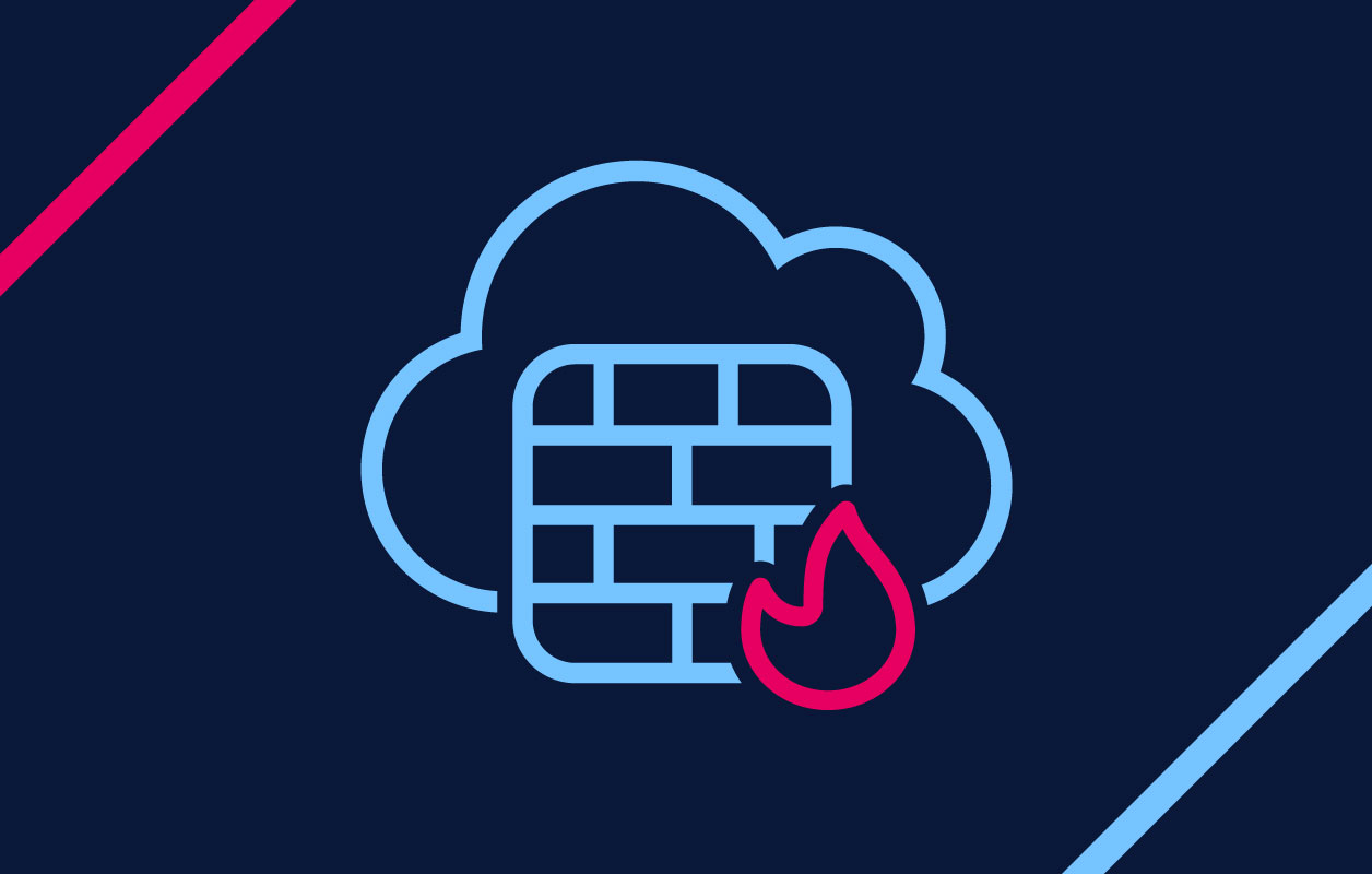 A blue and pink cloud firewall icon