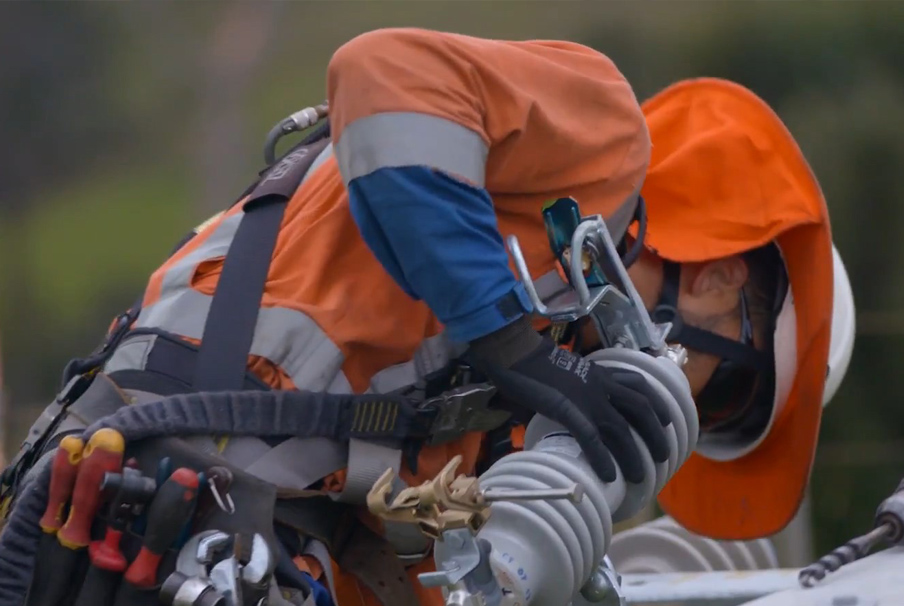 Counties Power worker working on a power line