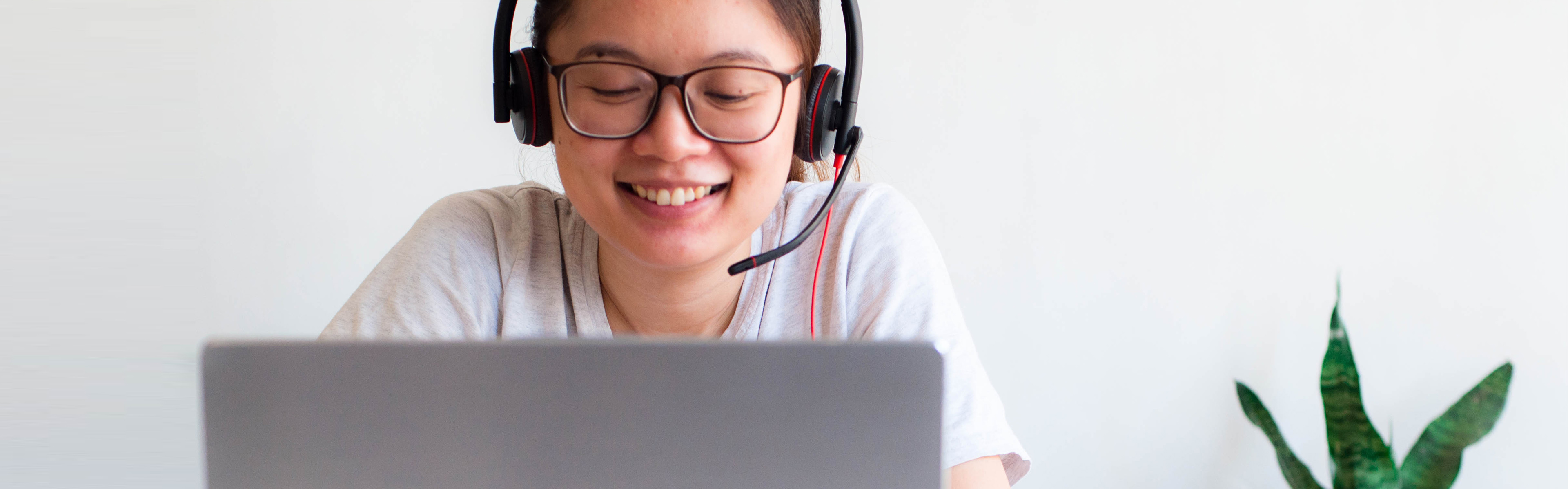 A woman working remotely